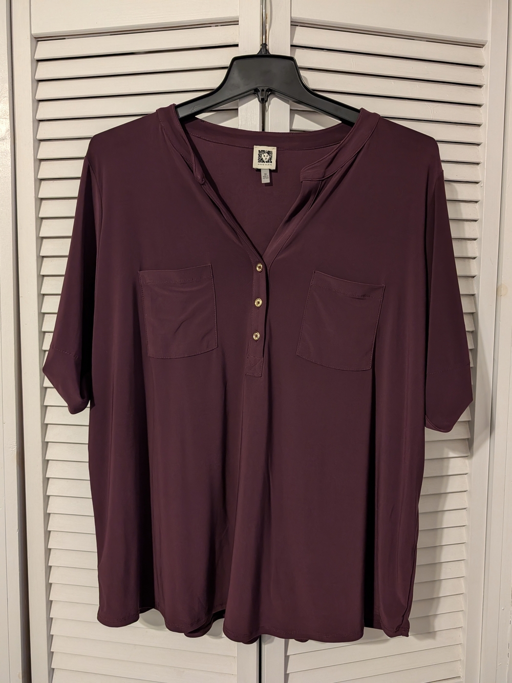 Anne Klein Plum Short-Sleeve Henley Tunic